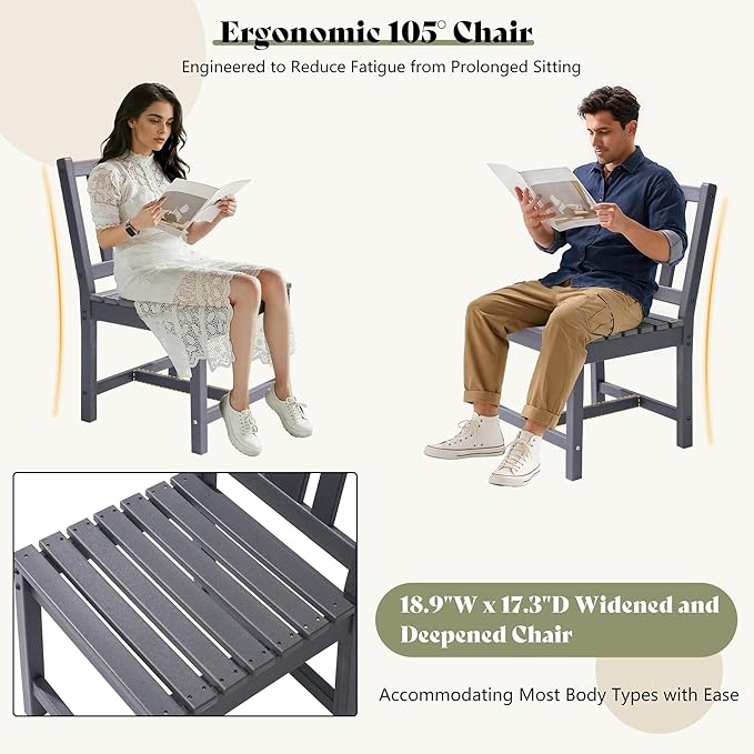 AMERLIFE 5 Piece HDPE Outdoor Dining Table & Chairs Set, All-Weather Patio Table and Chairs Set Furniture with Umbrella Hole for Garden, Backyard, Poolside, Seaside, Gray