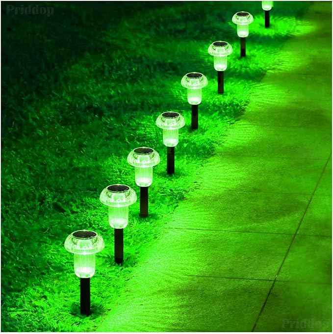 St Patricks Day Decorations Solar Lights Outdoor Pathway Waterproof 8 Pack Green LED Green Stake Acrylic Mushroom Decorative Garden Lights for Yard Landscape Patio Outside