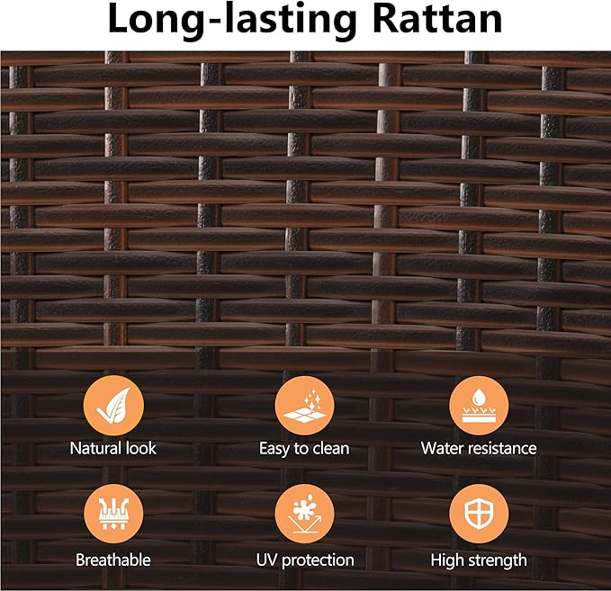 RoyalCraft 5 Piece Patio Wicker Dining Sets for 4, Water-Resistant Rattan Outdoor Dining Table and 4 Chairs with Wood Table Top, Conversation Set for Deck, Garden, Backyard, Removable Cushions, Brown