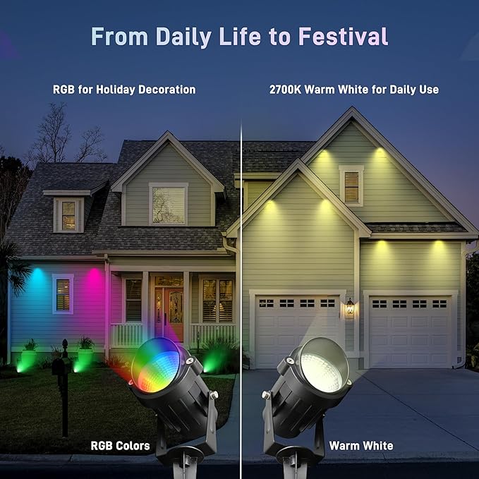 Halloween Christmas Landscape Lights 12W RGBW Outdoor Spot Lights for Yard, Low Voltage LED Landscape Spotlight with Remote Control, IP65 Waterproof Yard Spotlgiht for Lawn, Garden, 10 Pack