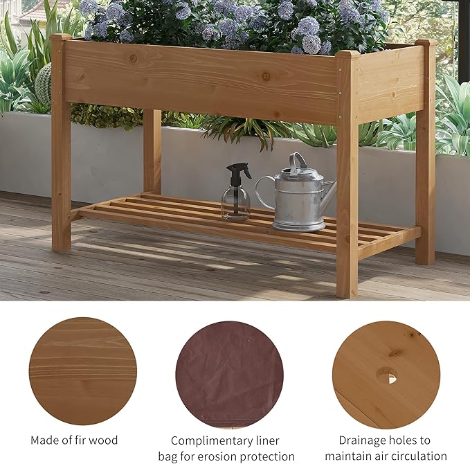 FILWH Raised Garden Bed with Legs Elevated Wooden Planter Box Stand Large Planter Stand Box for Fruits Vegetables Flowers with Divider with Bag - 48 * 24 * 30.5IN（Brown）