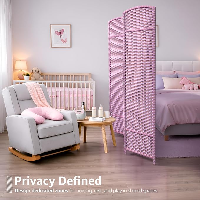 Sorbus 4-Panel Black Room Divider with Double Hinged Panels, 6 ft Tall Folding Privacy Screen