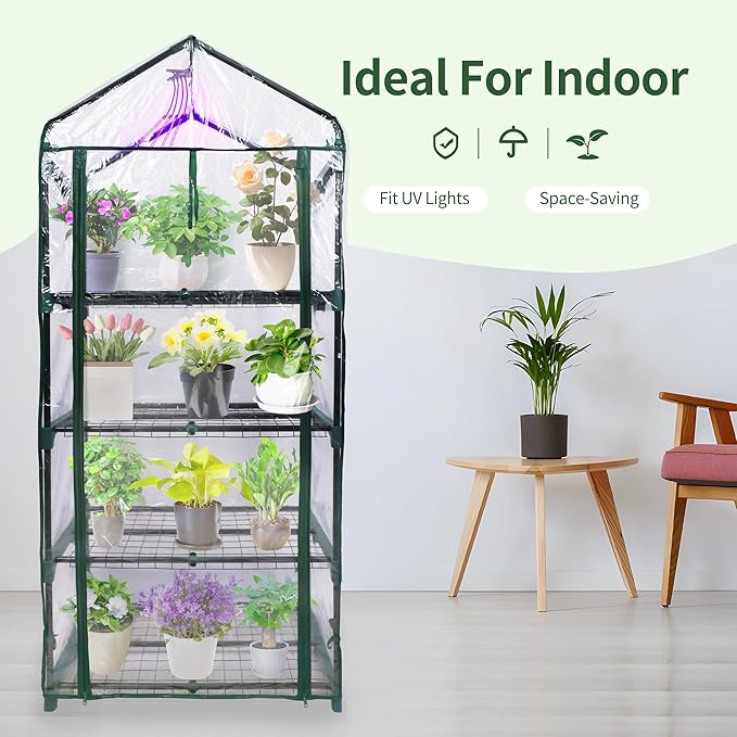 4 Tier Mini Greenhouse for Outdoor Indoor, Waterproof Heavy Duty Small Greenhouses with PVC Cover, Portable Green Houses for Outside Winter Plant Protection, 64'' H x 27'' L x 20'' W