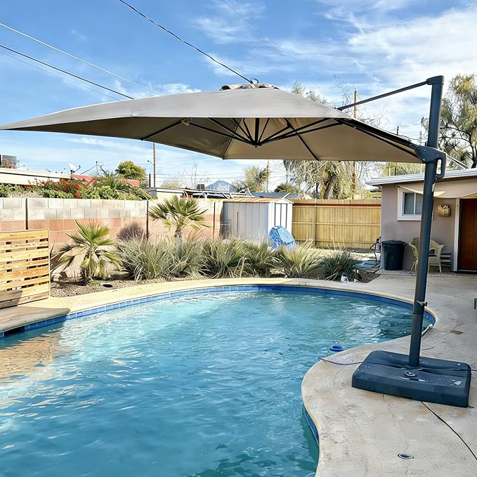PURPLE LEAF 10' X 13' Rectangle Cantilever Umbrella with Base Outdoor Large Aluminum Patio Umbrella with 3-Year Fade Resistance Recycled Fabric and 360-degree Rotation for Deck Pool Garden, Ash Mocha