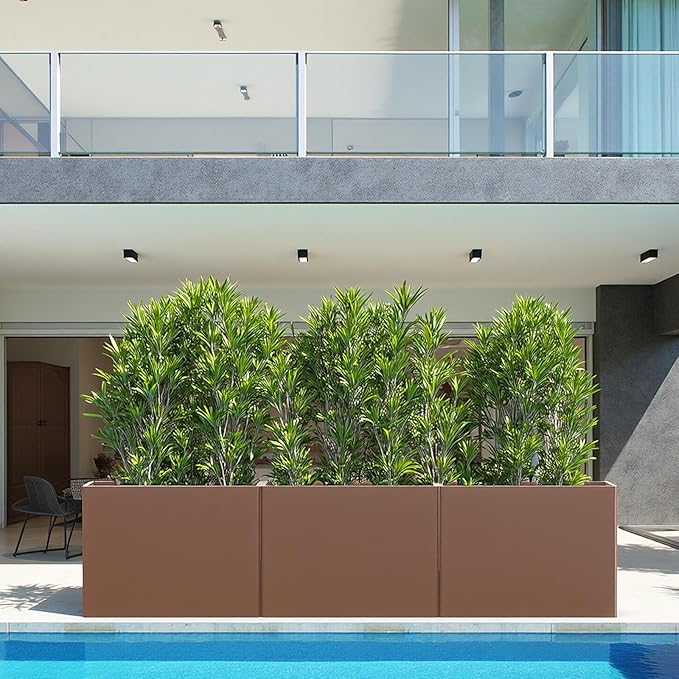 Rectangular Planter Box with Removable Insert Shelf - 32x12x24 Inches Large Size Planters for Patio, Yard, Terracotta