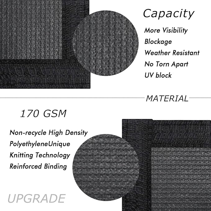 UPGRADE Privacy Fence Screen 4'x38' Dark Grey Outdoor 90% Visibility Blockage 170 GSM Mesh Shade Cover Panels for Backyard,Balcony,Home Decoration with Zip Ties,Customized Avaliable
