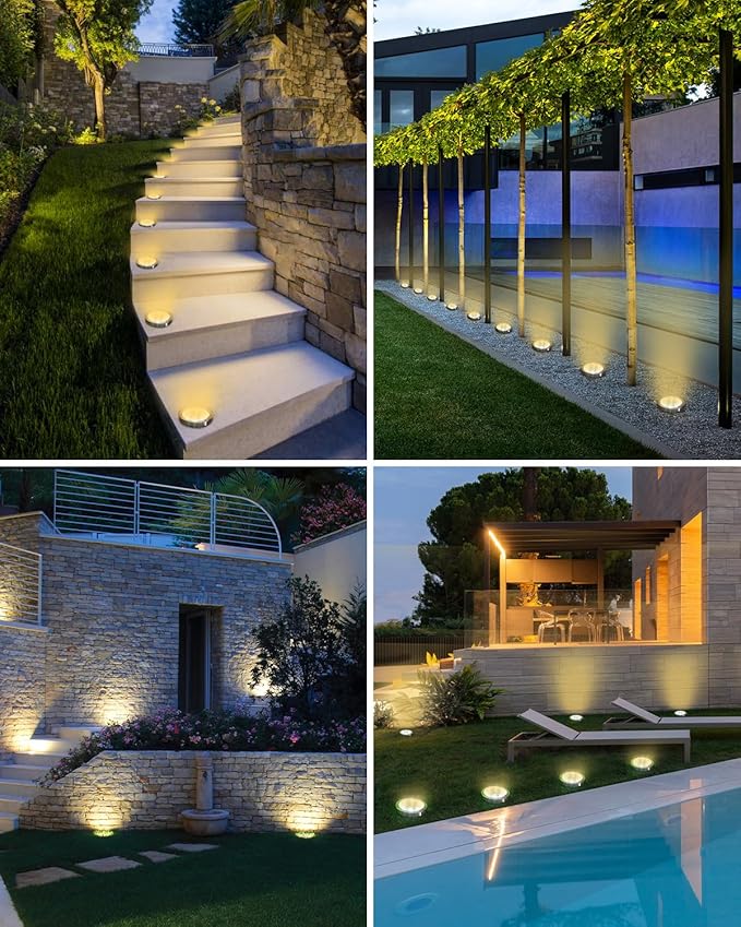 btfarm 16 Pack Solar Lights Outdoor, 8 LED Solar Ground Lights IP65 Waterproof Flat Solar Disc Light, Pathway Lights for Garden Lawn Patio Yard Path Landscape, Warm White