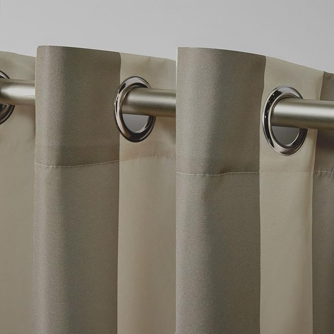 Exclusive Home Canopy Stripe Indoor/Outdoor Grommet Top Curtain Panel, 54"x96", Taupe / Sand, Set of 2