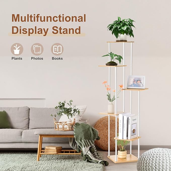 6 Tier Plant Stand Indoor Outdoor, Wood Metal Corner Shelf, Multiple Flower Pot Rack Holder Shelves, Planter Shelf Display Storage Organizer White
