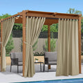 NICETOWN Patio Curtains Outdoor Waterproof 84 inch Long 2 Panels=110" Wide, Tab Top Thermal Insulated Water Resistant Outdoor Drapes Keep Privacy for Pergola/Arbor, Taupe
