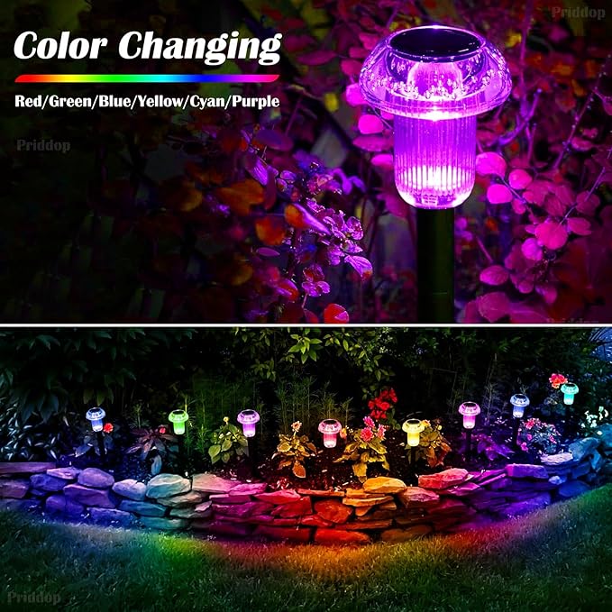 Solar Lights Outdoor Pathway Waterproof 8 Pack Color Changing LED Acrylic Mushroom Decorative Garden Lights for Yard Landscape Patio Outside Decorations