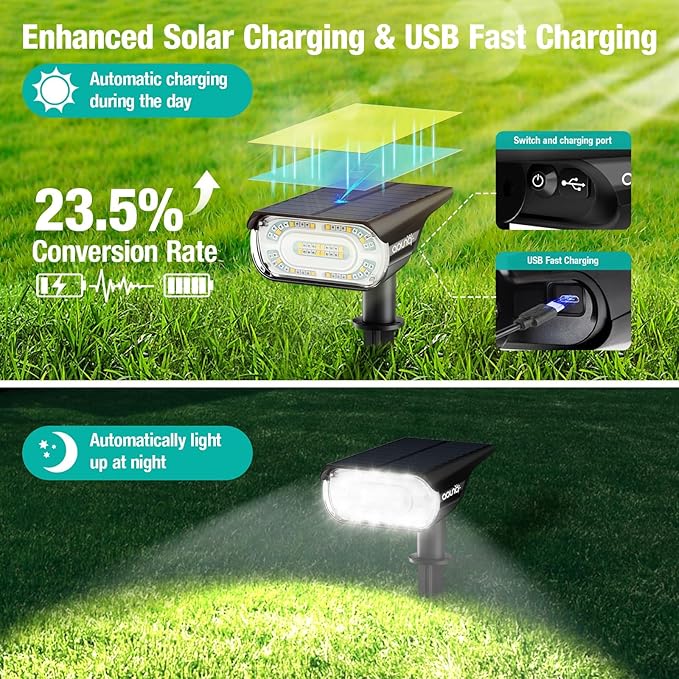 68 LEDs RGB Solar Spot Lights, 1000 Lumens 9 Lighting Modes Color Changing Solar Outdoor Lights, IP67 Waterproof 2-in-1 Landscape Garden Light for Yard Patio, 4 Pack