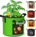 15 Gallon Potato Grow Bags: Set of 5 Colorful Gardening Supplies Fabric Pots with Harvest Window Reinforced Handles - Planting Container for Vegetable Tomatoes Carrot Flowers Balcony Patio Use