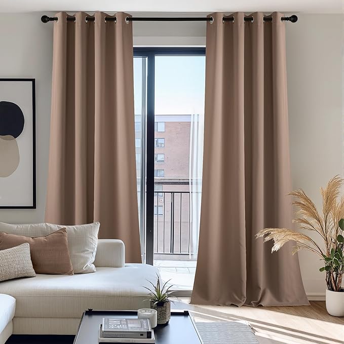 NICETOWN Curtain for Living Room 108 inches Long, UV Blocking Thermal Curtains for Bedroom, Waterproof Outdoor/Indoor Sunlight Shade for Patio, Porch, Dining Room, 52'' Wide, Tan, 1 Panel