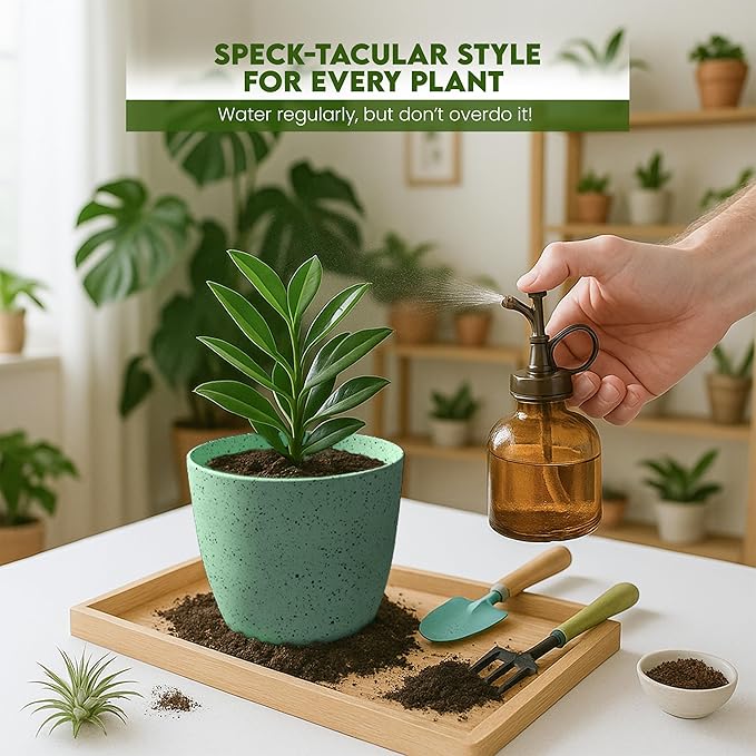 Utopia Home - Spotty Plant Pots Indoor with Drainage - 7/6.6/6/5.3/4.8 Inches Flower Pots - 5 Pack Plastic Planters - Ideal for Stocking Stuffers - (Speckled Mint, Pack of 5)
