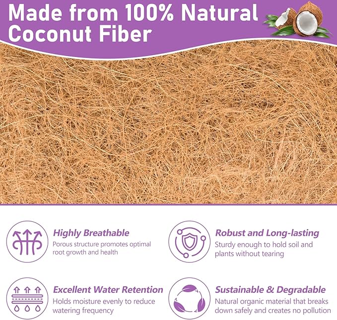Riare 4 Pack 30 Inch Rectangle Coconut Liners for Planters, Natural Coconut Fiber Planter Liners, Window Box Liner Trough Coco Liner for Outdoor Flower, Garden Wall, Deck & Fence Planter Boxes