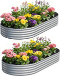 zizin 2 Pack Oval Galvanized Raised Garden Bed Kit 8x4x1ft Large Metal Planter Box for Outdoor Vegetables, Silver