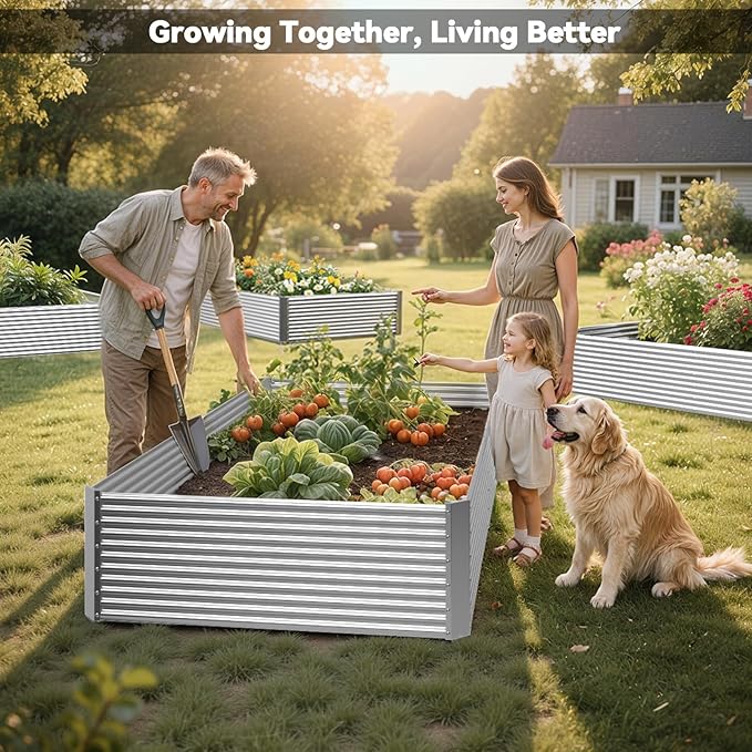 2 Pack Tall 8x4FT Raised Beds for Gardening, Corrugated Galvanized Steel Raised Garden Bed, Outdoor Metal Above Ground Garden Bed for Vegetables and Flowers(Rectangular)