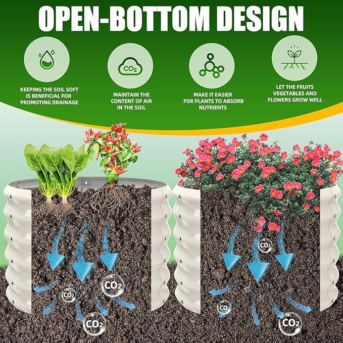 17" Tall Elevated Round Metal Rised Garden Bed- 2'x2' in Size and 0.8MM Thick Durable Planter Box for Vegetables Flowers Succulent at Patio/Garden Outdoor (White, 2FT Diameter)