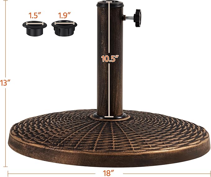 Yaheetech 22 lbs Heavy Duty Outdoor Umbrella Base 18" Round Patio All-Weather Umbrella Stand Market Umbrella Base for Garden & Lawn, Bronze