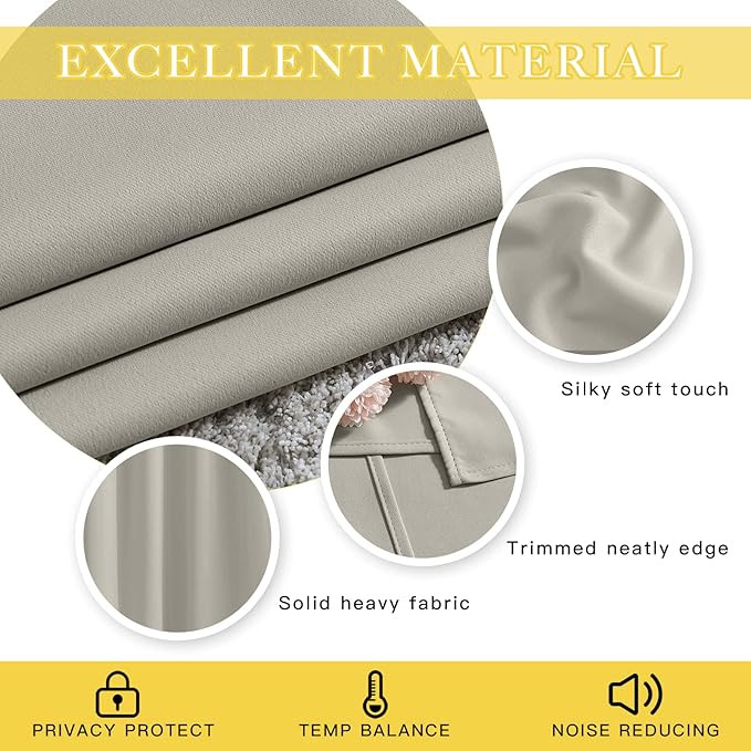 NICETOWN Blackout Natural Curtain for Patio Door, Grommet Room Divider French Door Curtain Wide Window Treatment Sound Reducing Thermal Drape for Sliding Door (1 Panel, W80 x L95)