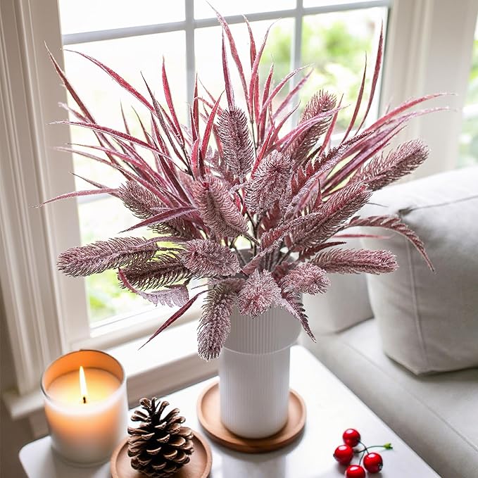 7 PCS Artificial Stems Fake Plants for Spring Summer Decor, 26 in Fake Leaves Greenery Branches Purple Silk Flowers Faux Foliage DIY Stems for Vase Home Kitchen Farmhouse Indoor Table Centerpiece