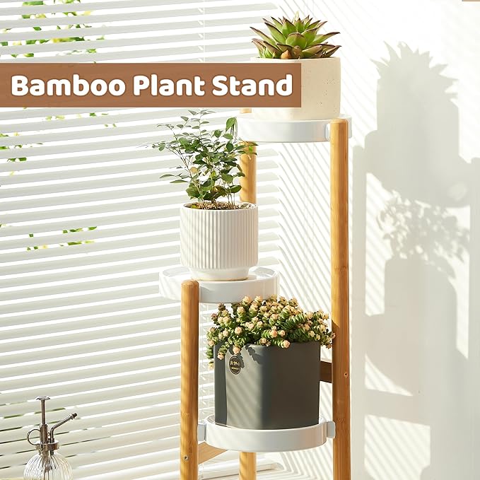 FILWH Plant Stand Indoor Outdoor Plant Rack 3 Tier 3 Potted Flower Holder Ladder Plant Stands for Balcony Window Living Room Garden Patio White