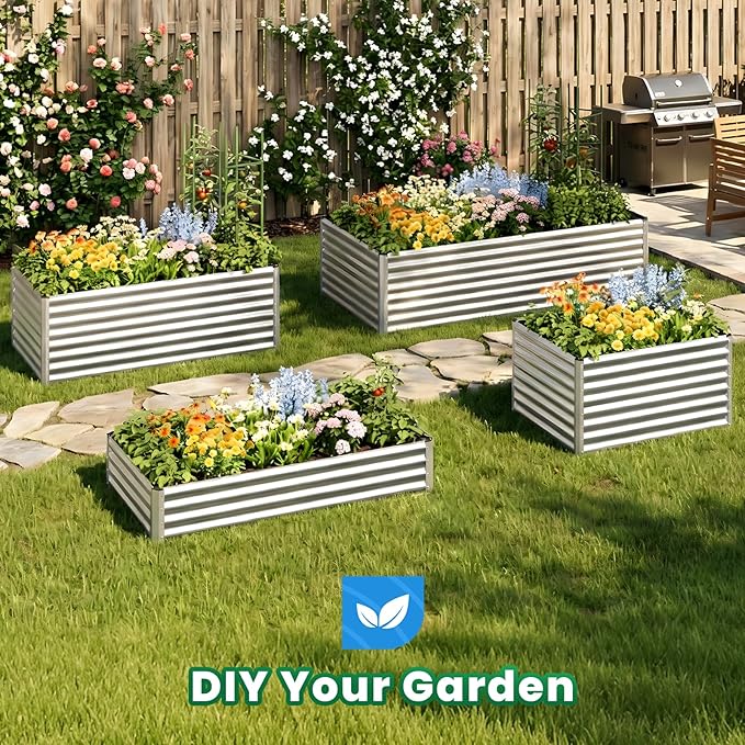 Quictent Galvanized Raised Garden Bed Metal Planter Box Bottomless for Backyard Outdoor, 4x3x1 Ft 2PCS, Silver