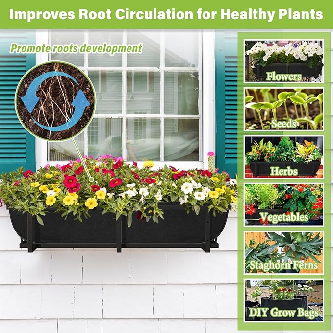 Riare 4 Pack 36 Inch Black Fabric Window Box Liners- Felt Square Trough Planter Basket Liners Replacement, Non-Woven Hanging Flower Plant Box Liner for Outdoor Plants Garden Fence- Avoid Birds Nesting