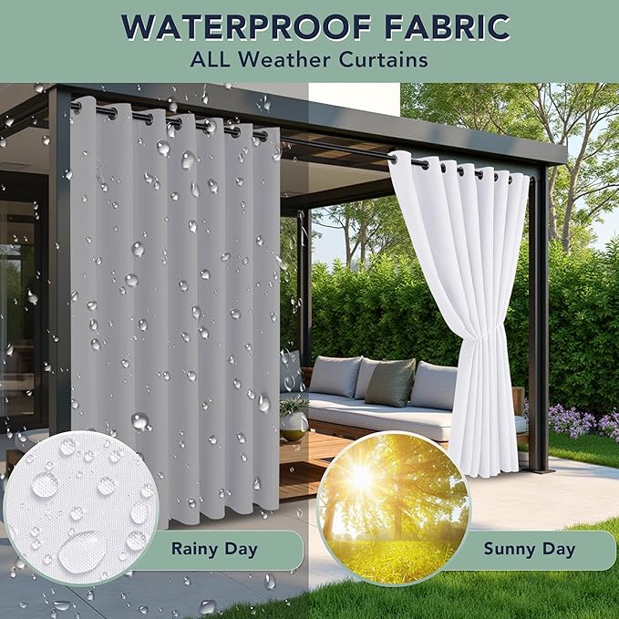 White Outdoor Curtains for Patio Waterproof - 8 Panels Privacy Weatherproof Outside Curtains with Grommets for Pergola, Gazebo, Porch, Cabana, Balcony, 54 x 84 Inch