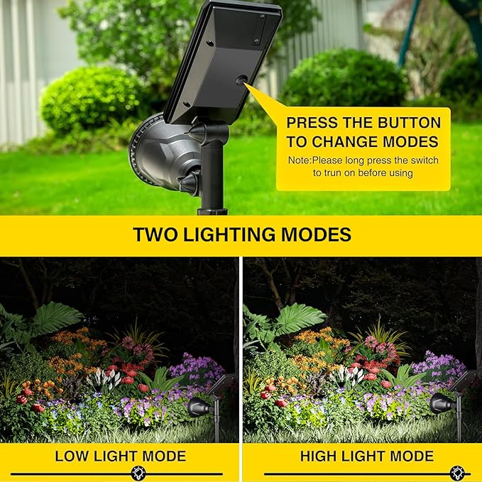 ROSHWEY Solar Spot Lights Outdoor - 600LM Spotlights Waterproof Outside Flood Lighting for Driveway Backyard Patio Garden Landscape Deck Garage (Cool White, 2 Pack)