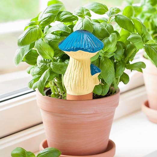4 Pack Watering Globes - Terra Cotta Watering Spikes for Indoor Plants, Handcrafted Mushroom Shape Self Watering Devices with Slow Release System, Plant Water Bulbs for Vacation & Outdoor Pot