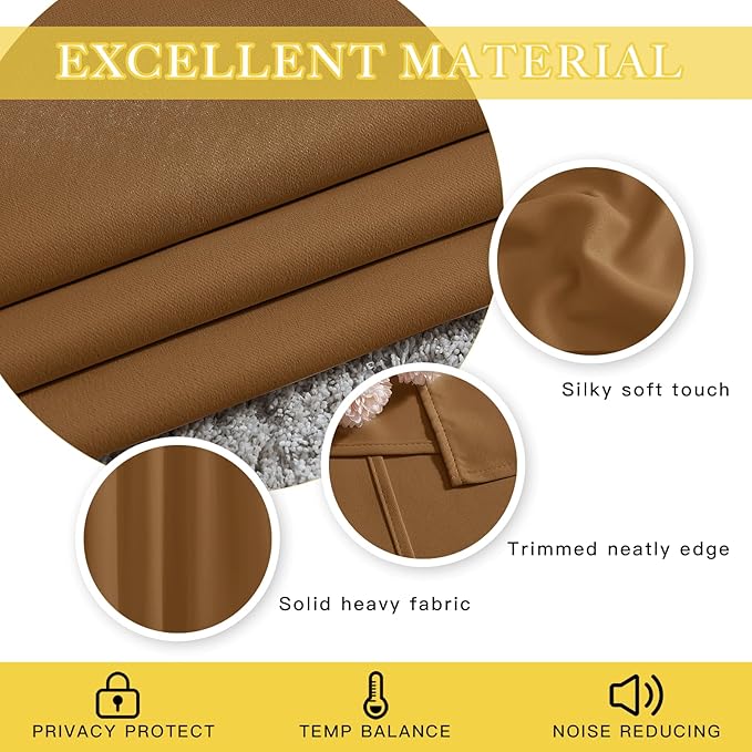 NICETOWN Sliding Door Curtains 84 inches Long, Grommet Blackout Thermal Patio Door Curtain Room Divider Darkening Sound Reducing for Room Divider (1 Panel, Gold Brown, W80 x L84)