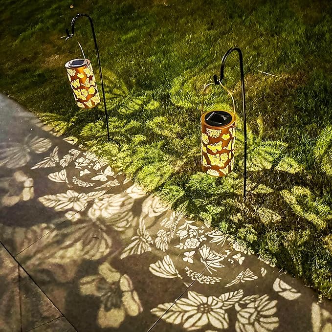 Butterfly Flower Birthday Gifts for Women, Solar Lanterns Outdoor Waterproof, Garden Decor Metal Hanging Decorative Solar Lights for Patio Yard Backyard Porch, Gardening Gifts for Women Mom Grandma