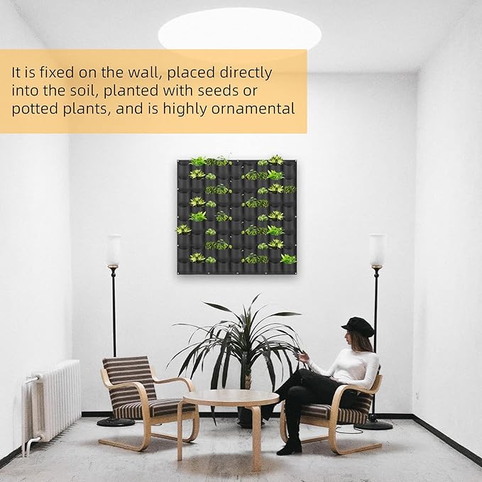 Hanging Planting Grow Bags, 72 Pockets Hanging Vertical Wall Planter Wall Mounted Grow Bag Outdoor Indoor Gardening Vertical Greening Flower Container, Planting Bags Storage Bags(1.0 m × 1.0 m, Black)