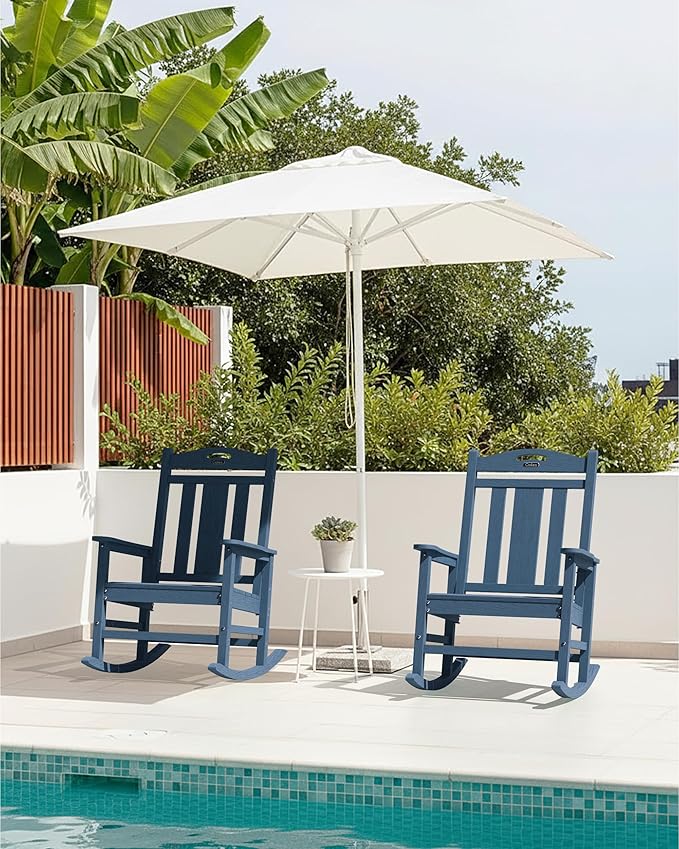 Ciokea Oversized Outdoor Rocking Chairs Set of 4, 380lbs Heavy-Duty Large Patio Rocker, High Back Cozy Porch Chairs, Weather Resistant Patio Rocking Chairs for Outside, Fire Pit, Deck, Slate Blue