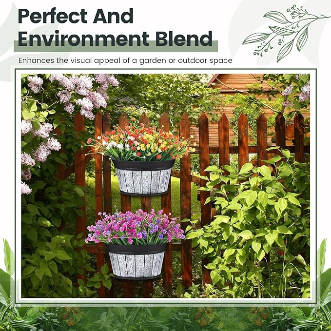 Layhit 6 Pcs Wall Hanging Planters Outdoor Pot Planter Wine Barrel Planter Distressed Oak Thickened Plastic Water Storage Flower Pots for Flower Indoor Outdoor(12 Inches,Wood White)