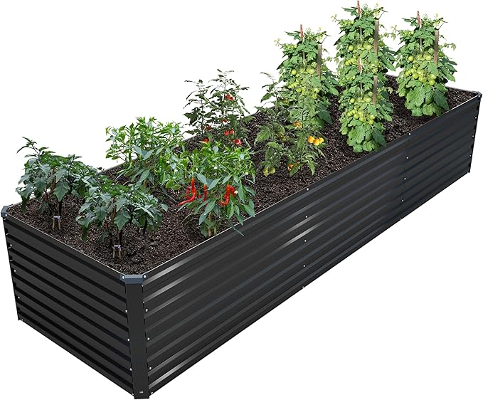 12x2x2FT Galvanized Raised Garden Bed Kit,Vegetable Plant Boxes-Rectangle Metal Flower Box,Large Planter Raised Beds Outdoor Garden for Planting,Fruit,Herb-Black