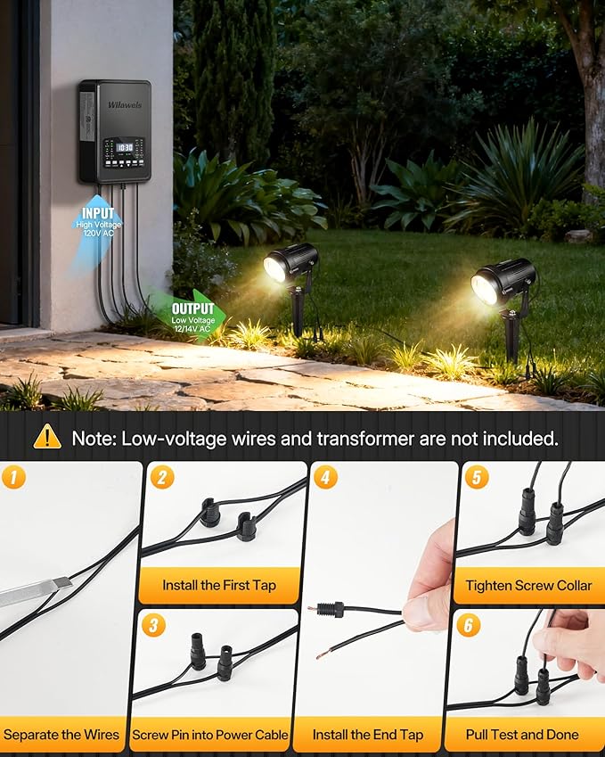 6W 700LM Low Voltage Landscape Lighting, 12V AC/DC 3000K Warm White LED Low Voltage Landscape Lights, IP65 Waterproof Outdoor Spotlights with Connectors for Garden Tree Yard 8 Pack W01SLP806