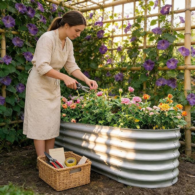 Gardmax Galvanized Raised Garden Bed, Lightweight Planter Boxes Outdoor with Easy Assembly, Large Garden Bed for Vegetables, Fruits, Flower Silver 8FT