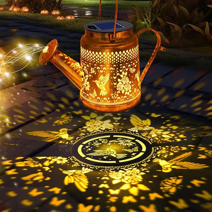 Solar Lanterns Outdoor Waterproof, Hummingbird Watering Can Garden Decor, Hanging Solar Path Lights Yard Art, Outside Patio Decoration Gardening Christmas Gift for Mom Grandma Women with Shepherd Hook