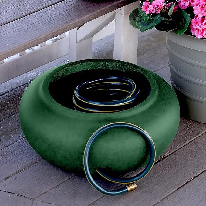 The HC Companies RZ.GH210DF1C001LRDJH 21 Inch Diameter Lightweight Garden Hose Storage Pot for 75-100 Ft Hoses, Pairs w/Terrazzo Series Pots, Green, Grassy Green
