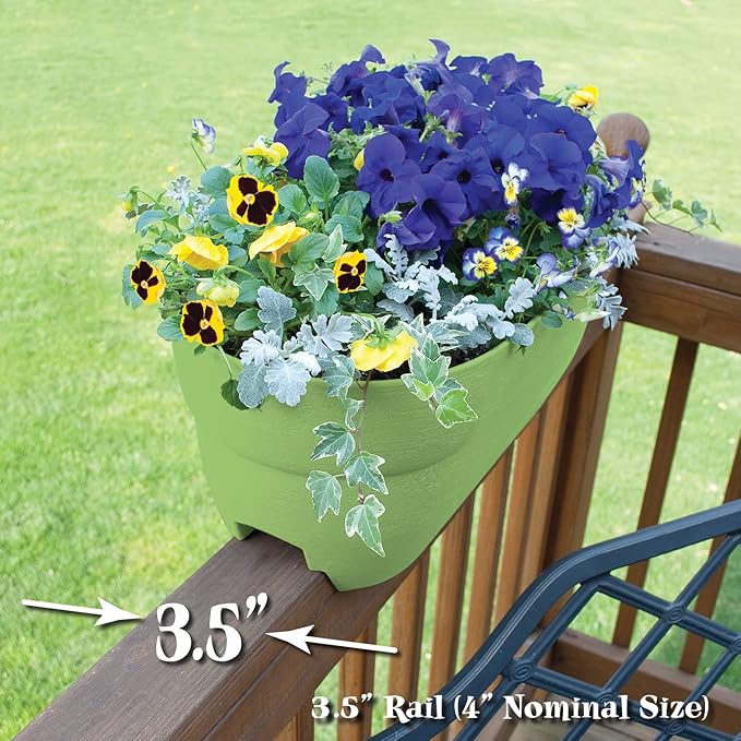 Bloomers Railing Planter with Drainage Holes- 24” W- Sage Green