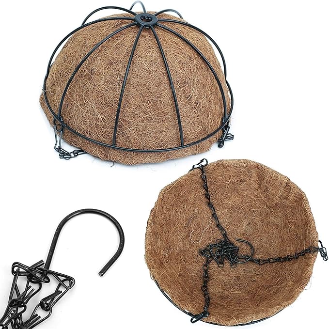 4 Pack Hanging Planter Basket with Coco Coin Liner 8 inch Hanging Flower Pots Outdoor Decorative Round Wire Plant Holder with Chain Metal Hanging Baskets for Plants Outdoor