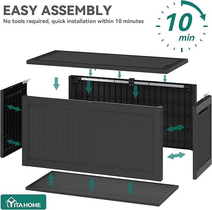 YITAHOME XXL 260 Gal Large Deck Box, Outdoor Resin Storage Box, Rattan Storage Container for Patio Furniture, Garden Tools, Waterproof, Lockable (Black)