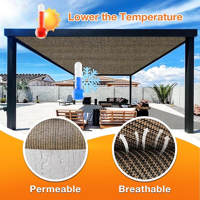 Artpuch Outdoor Pergola Shade Cover 15x24 FT Sun Shade Cloth with Grommets Mocha 90% UV Protection Canopy Patio Privacy Screen (Customized Available)