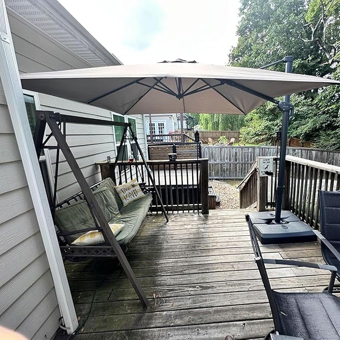 PURPLE LEAF Patio Umbrella 9' X 9' Rectangle Cantilever Umbrella Large Aluminum Outdoor Umbrellas with 360-degree Rotation & UPF40+ Premium Fabric for Deck Pool Garden Yard, Ash Mocha