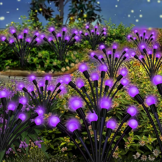 Kohlrabi Solar Garden Lights Outdoor, 4 Pack 40 LED Solar Purple Firefly Lights Waterproof, Sway by Wind, Halloween Swaying Light for Yard Patio Backyard Garden Planter Flower Bed Pathway Decoration
