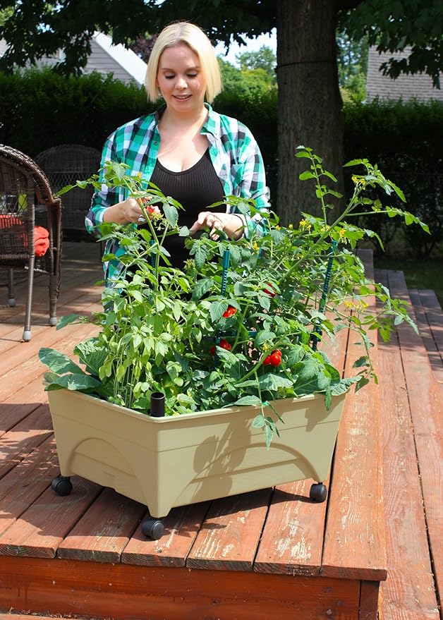 Emsco Group 2342-1HD City Picker Self Watering and Improved Aeration – Mobile Unit with Casters-Sand Raised Bed Grow Box
