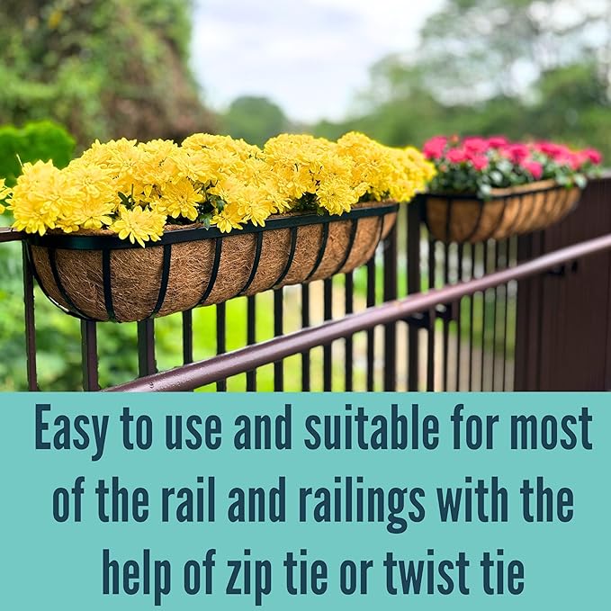 LaLaGreen Outdoor Wall Planter - 6 Pack, 30 Inch Large Metal Basket with Coco Liner, Long Window Flower Box Deck Railings Hanging Horse Trough Balcony Plant Pot Garden Fence Balcony Patio Rail